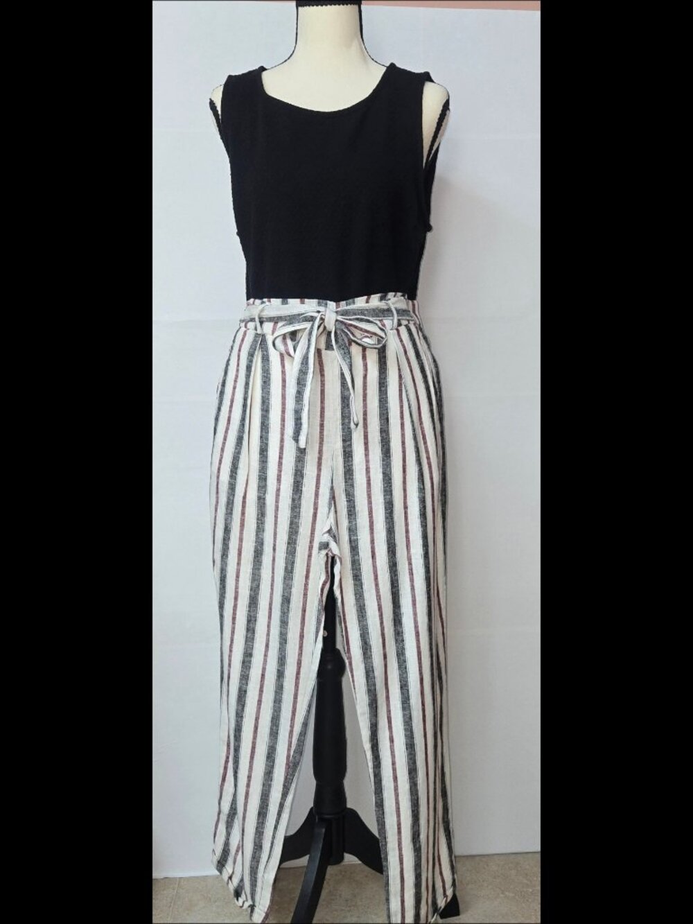Love Tree Striped Wide Leg Paperbag Pants Smocked Tie Waist Boho M
